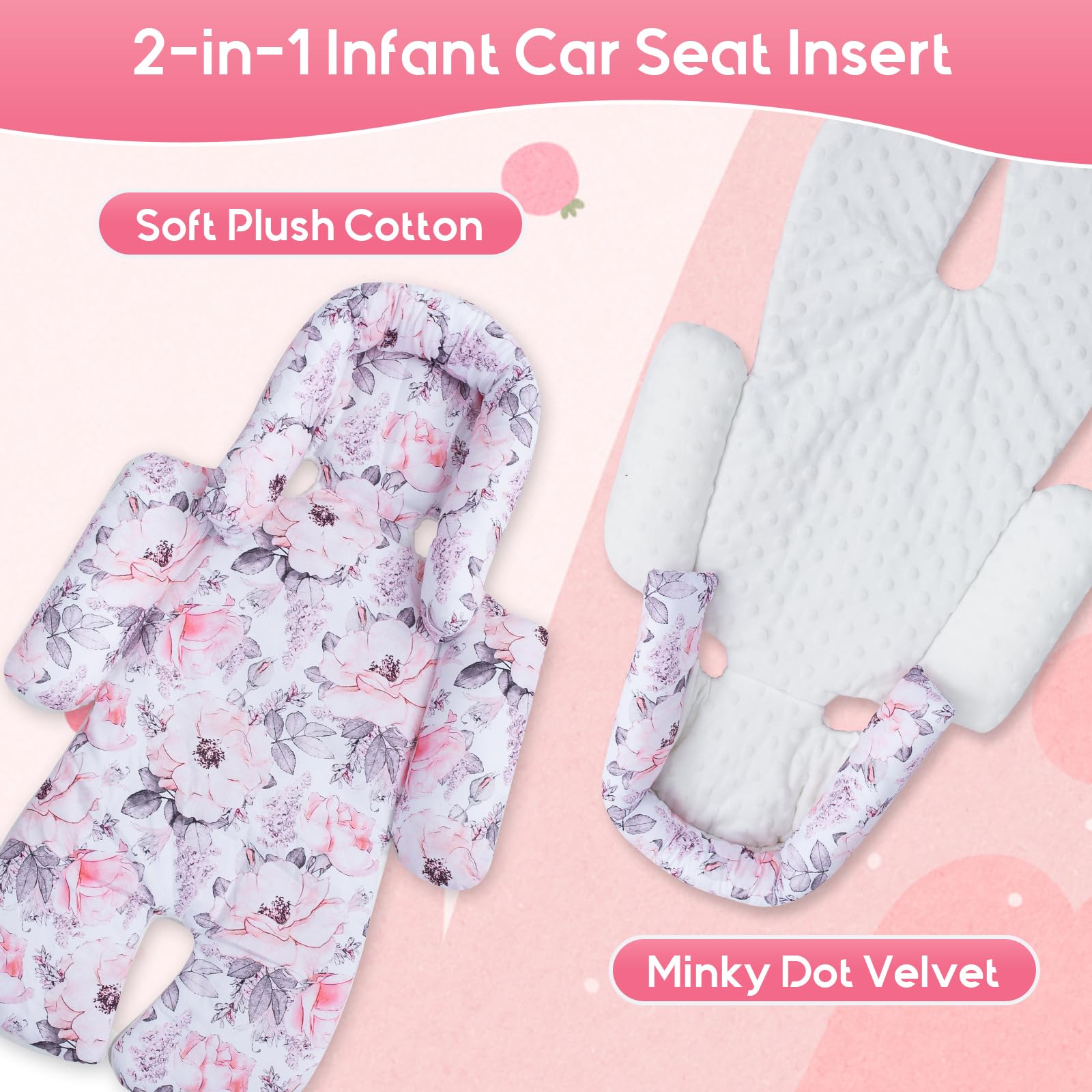 Infant Car Seat Insert, Ultra-Thick Carseat Head & Body Support for Infant, Adjustable Baby Car Seat Head Support with Strap Covers Set, Breathable Baby Car Seat Cushion for Stroller, Swing