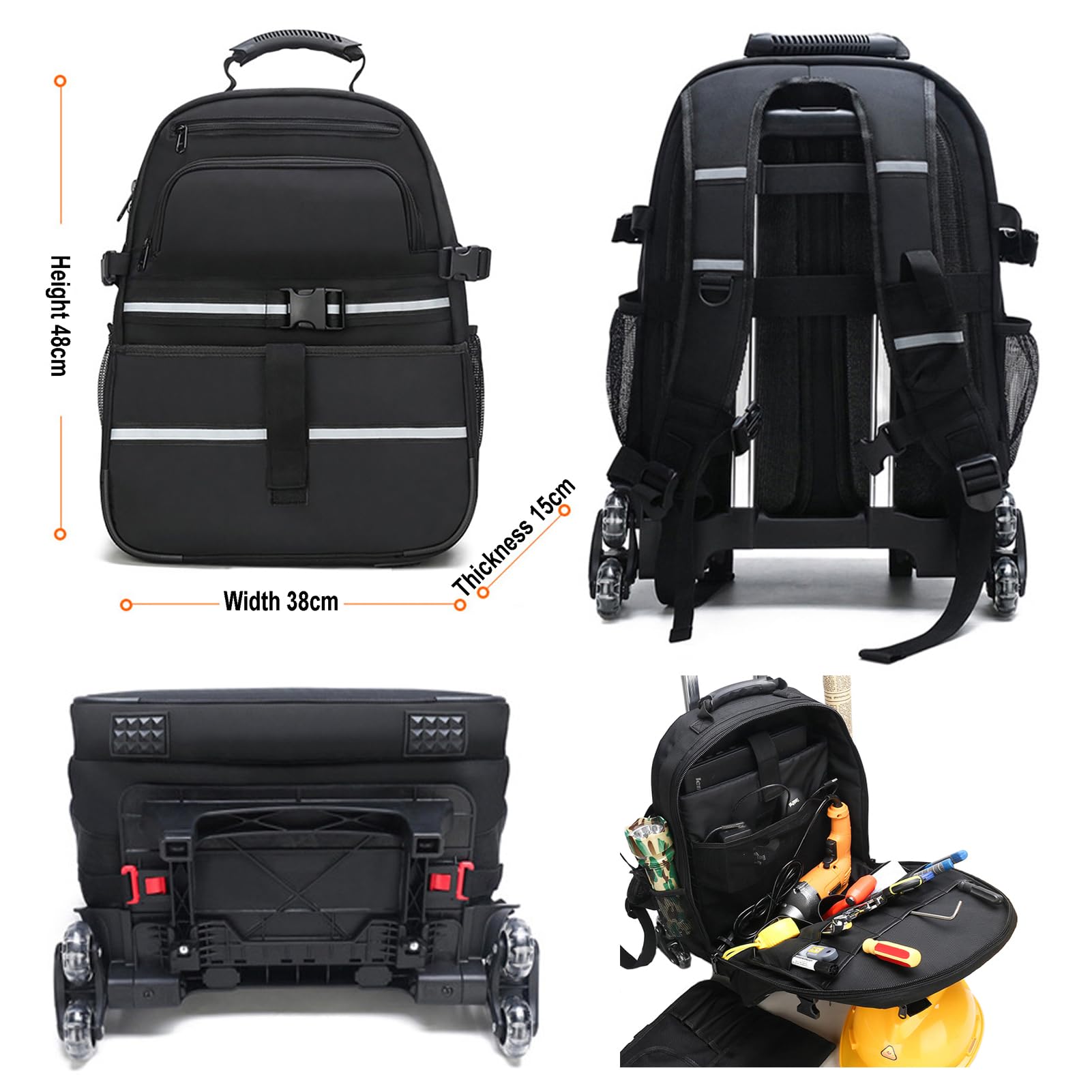 Mochila con Ruedas para Herramientas,Mochila De Viaje con Ruedas - Mochila Impermeable Desmontable - con Ruedas Trolley Mochila Maleta para Electricista,Fontanero,HVAC,Reparador De Cables