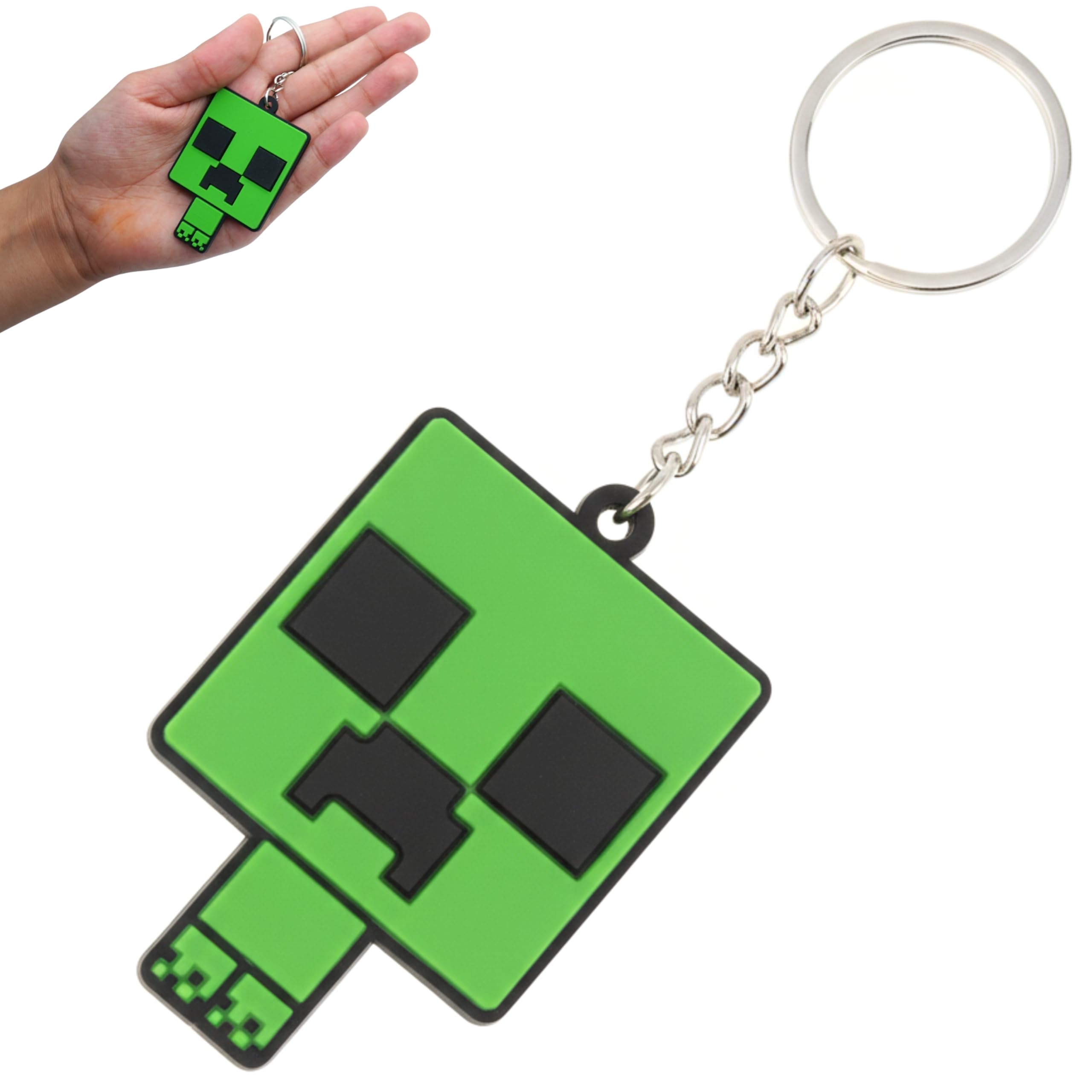 SRV Hub Minecraft Creeper PVC Soft Keychain – Cute Cartoon Keyrings for Kids, Birthday Party Favors, Classroom Prizes, Stocking Stuffers, Goodie Bag Fillers, and Return Gifts