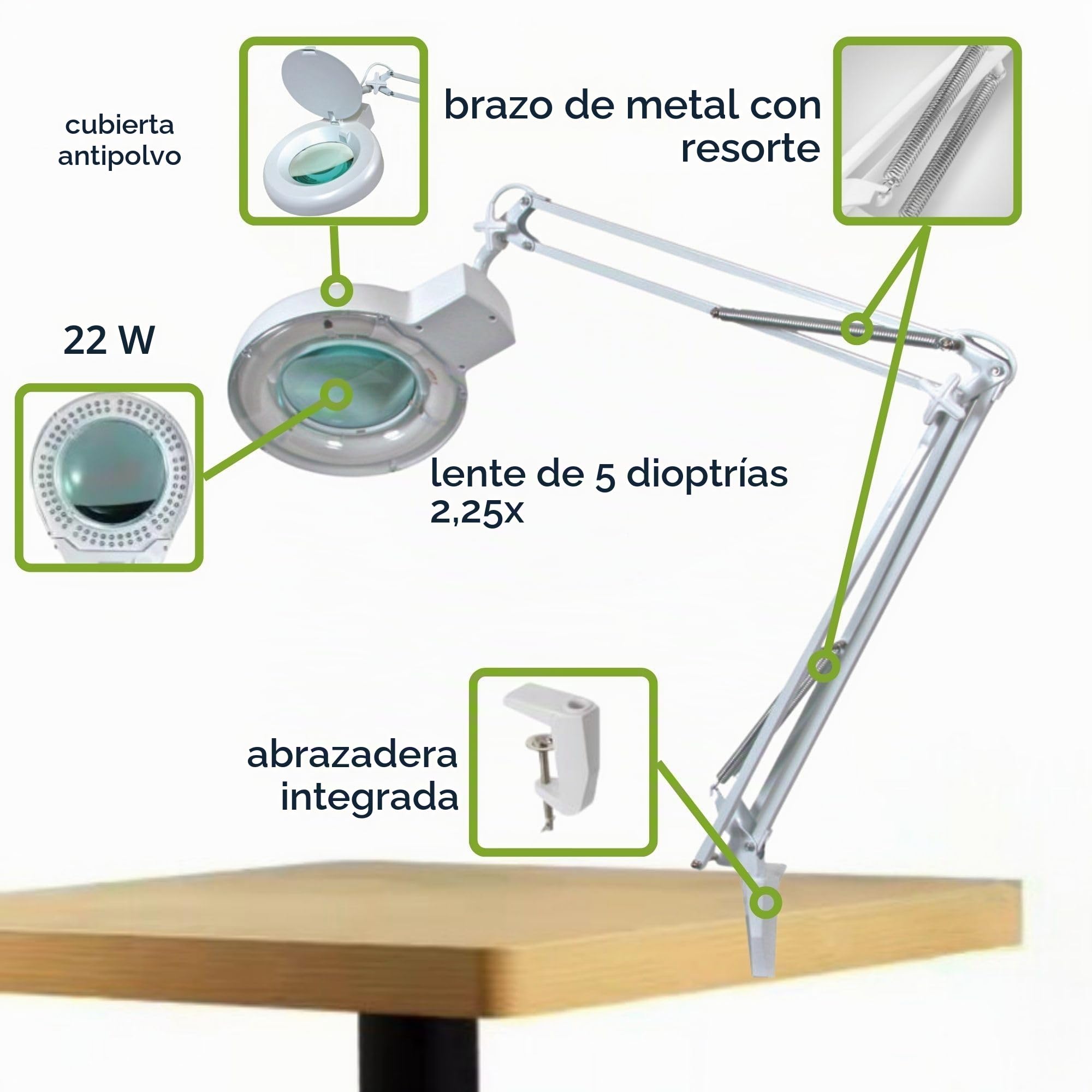 Velleman Lámpara Lupa con Pinza, 22 W lámpara de Aumento con Brazo articulado, Aumento 2,25x, Lente 5 dioptrías 120 mm, para Hobby, Lectura y Trabajos de precisión