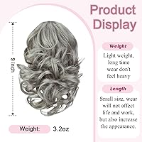 Vista 2 de Isaic Ponytail Extension Claw Short Thick Wavy Curly Jaw Clip in Fake Pony Tails Fake Hair Soft Natural Looking Synthetic Hairpiece for Women（Silver