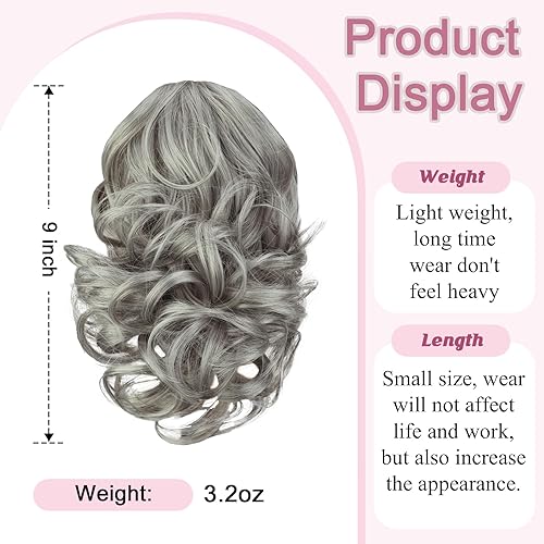 Miniatura 2 de Isaic Ponytail Extension Claw Short Thick Wavy Curly Jaw Clip in Fake Pony Tails Fake Hair Soft Natural Looking Synthetic Hairpiece for Women（Silver