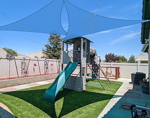 Coarbor Toldo parasol triangular derecho de 8 x 8 x 11 pies, color azul, resistente al sol, resistente, grado comercial, para patio, cochera,