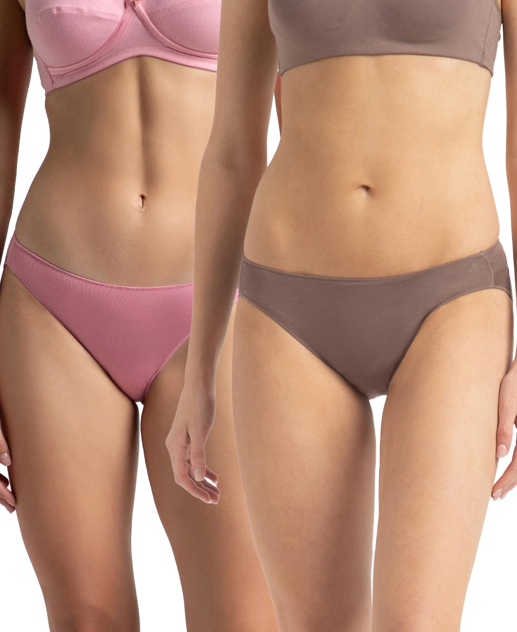1803 Women's Medium Coverage Micro Modal Elastane Stretch Bikini with Concealed Waistband and StayFresh Treatment (Pack of 2)_ Cashmere Rose & Deep Taupe_XXL