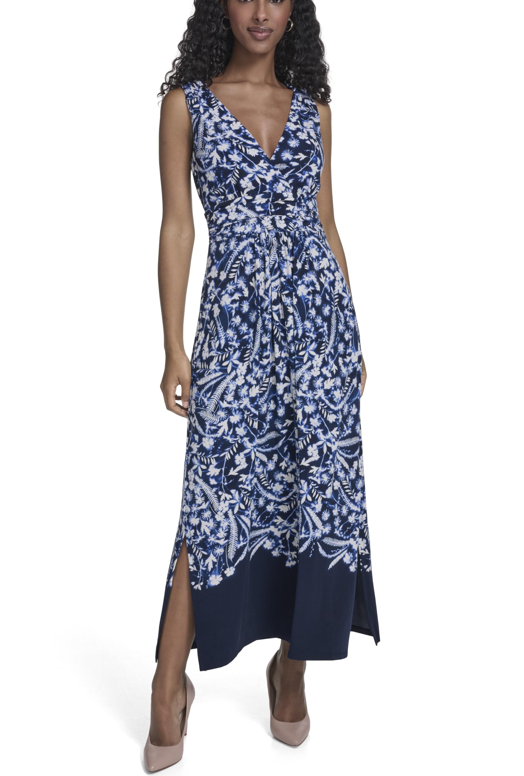 Tommy Hilfiger Women's Sleeveless Surplice Neck Jersey A-Line Midi Dress