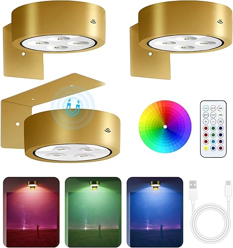 Miniatura 10 de Paquete de 3 lámparas para arte, funcionan con baterías, con 13 luces LED magnéticas, para fotos y pinturas, con control remoto, inalámbricas, para
