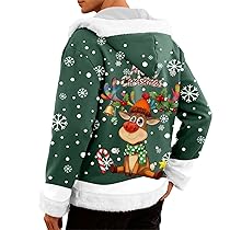 Generico Natalizia Felpa con Cappuccio Uomo in Vello Foderato Manica Lunga Renna Giacca Pesante Pelliccia Bordi Hoodies Casual Strada Felpe Cardigan Invernale Caldo Divertente Giubbotto in Pile