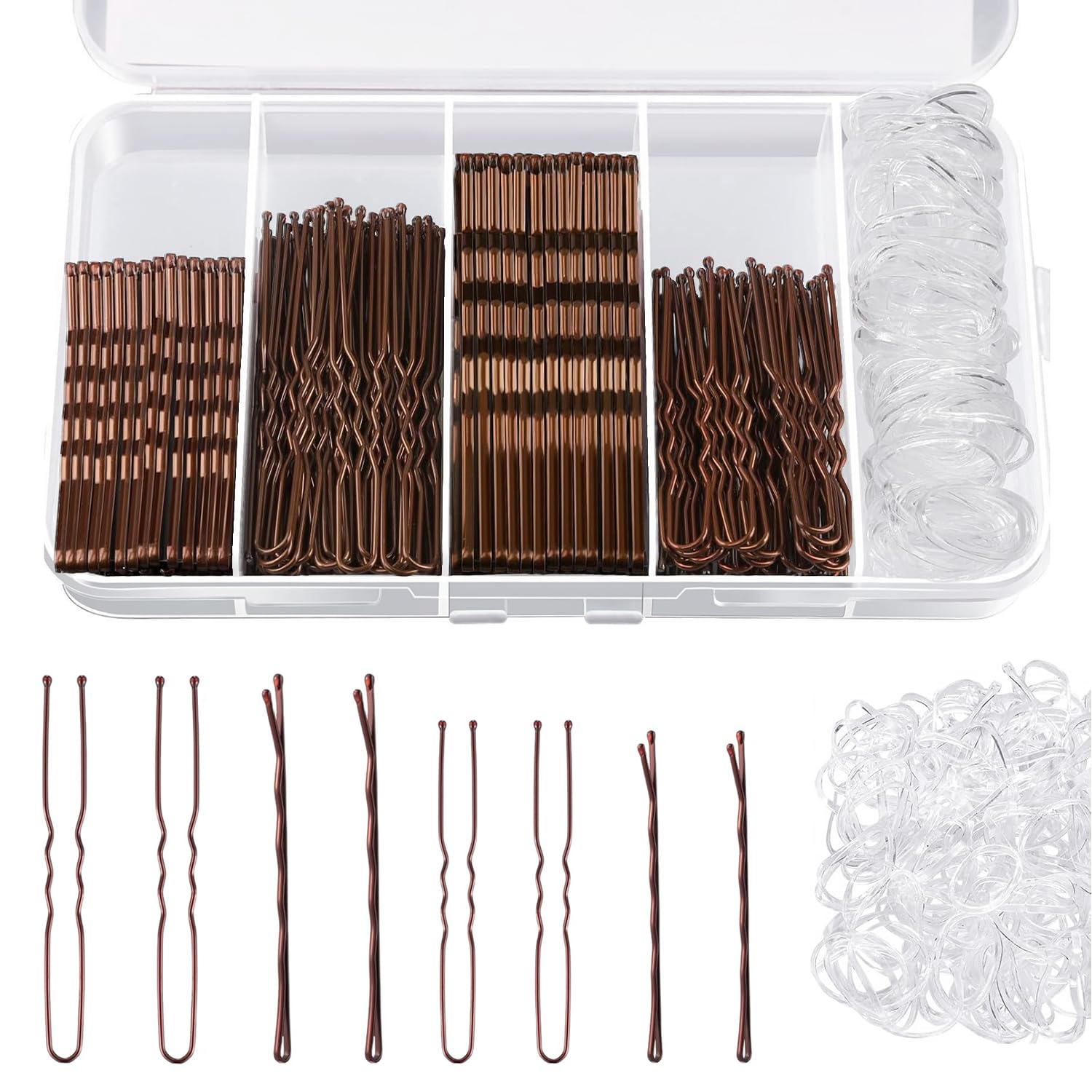 Xynovate Haarnadeln Bobby Pins Set(5-7cm), Metal Haarklammern Damen Hair Accessories, Kinderhaarspangen, French U-Haarklammern, Haargummis in Einer Aufbewahrungsbox(Brown)
