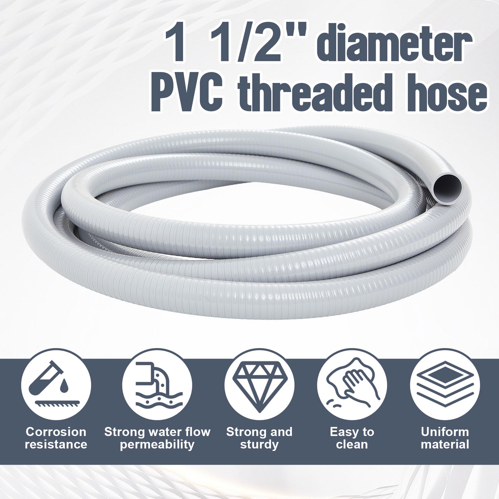 Tujoe Manguera de agua flexible resistente de PVC de 1-1/2 pulgadas x 25 pies para el hogar, jardín, interior y exterior, estanque, riego, piscinas, spas, jardín acuático, estanque, proyectos de PVC