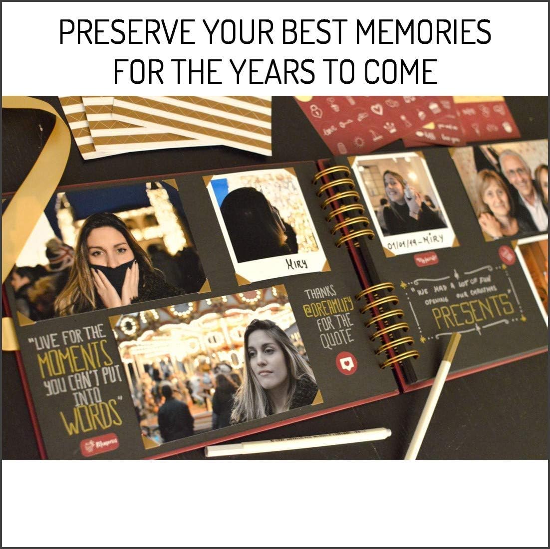dreamlify Álbum de Recortes y Fotos DIY con 80 páginas – Scrapbook Rojo carmesí - Incluye Pegatinas y rotuladores