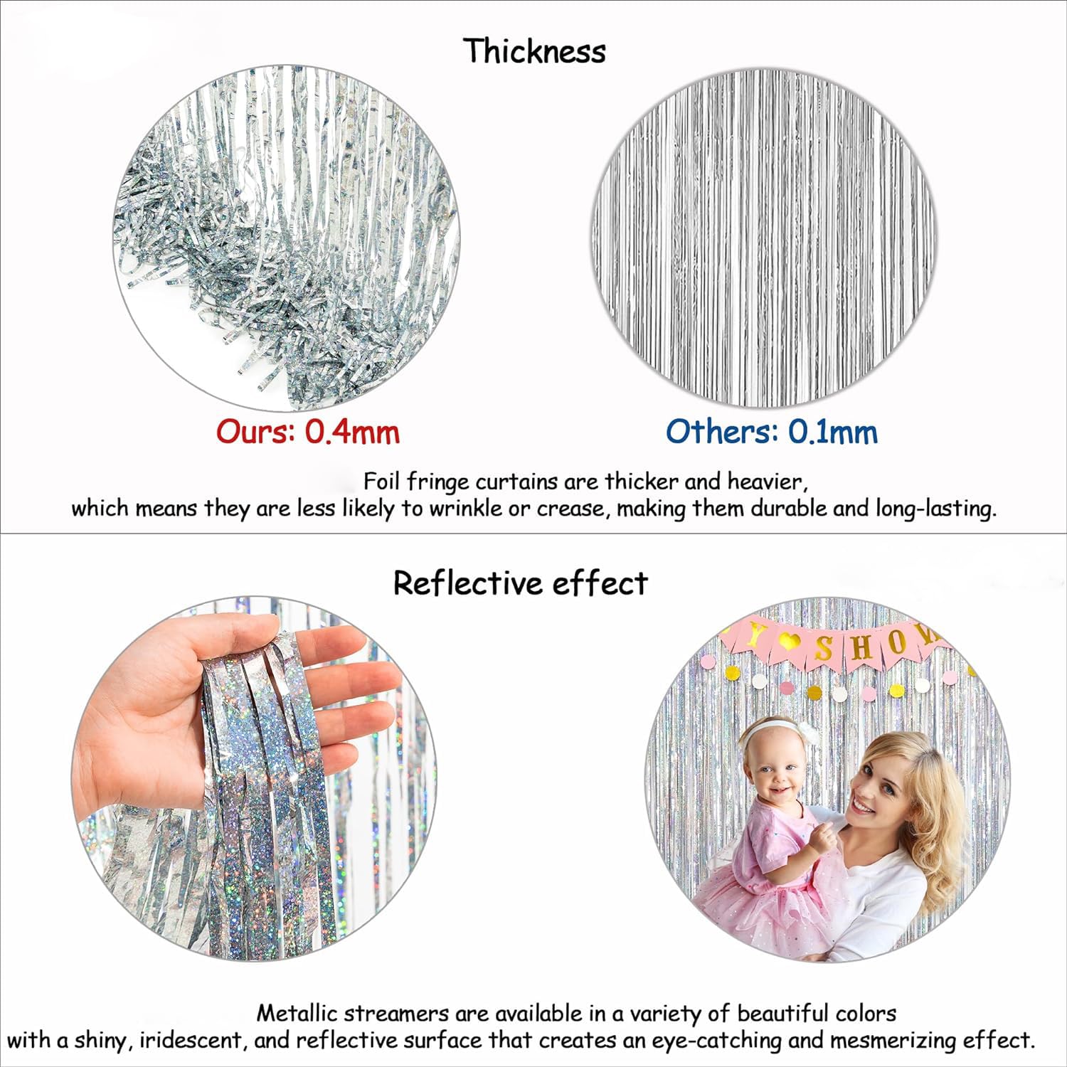 NALACAL Tinsel Curtain Party Backdrop, Laser Silver Glitter Foil Fringe Curtain Lilac Party Decor Streamers for Birthday Girl Princess Bachelorette Euphoria Theme Party Decorations (2 Pcs)