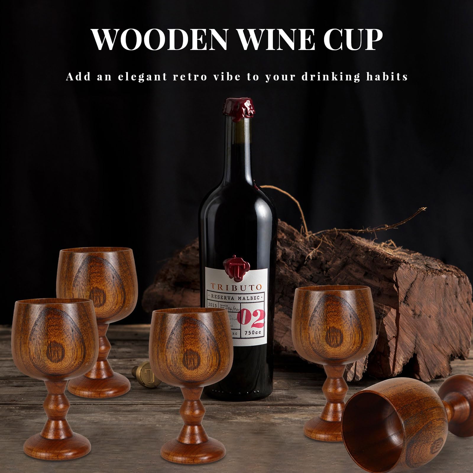 Kelche aus Holz, handgefertigt, aus natürlichem Massivholz, Weinbecher für Bier, Wein und Wasser, 100–150 ml, 2 Stück