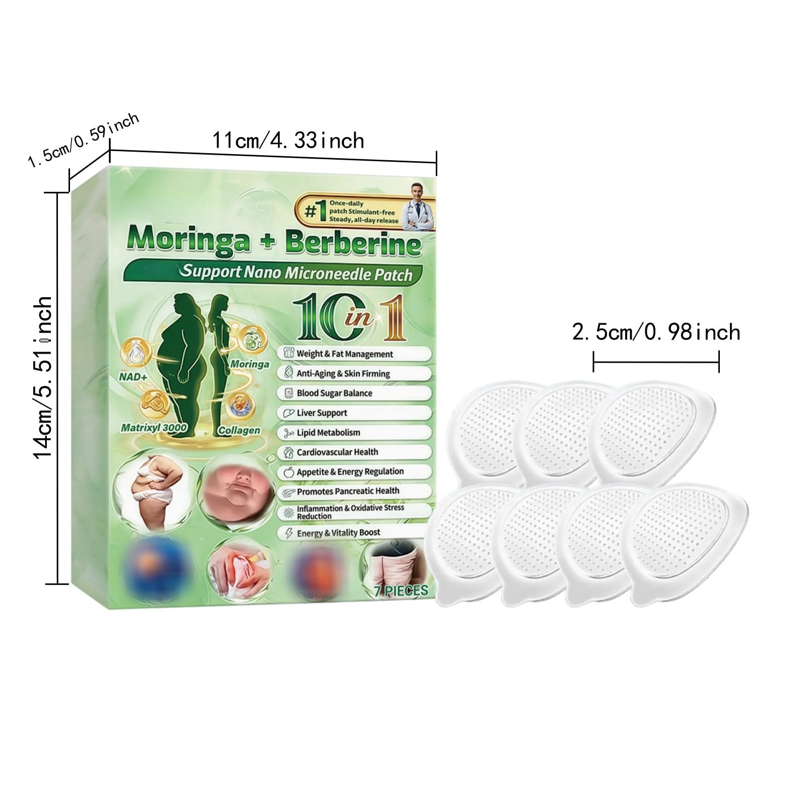 Moringa x Berberine Paratch, Nano Microneedle Slimming Paratch, Soft & Effective, Invisible Under Clothes, for Men & Women,Natural Ingredients, Easy to Apply