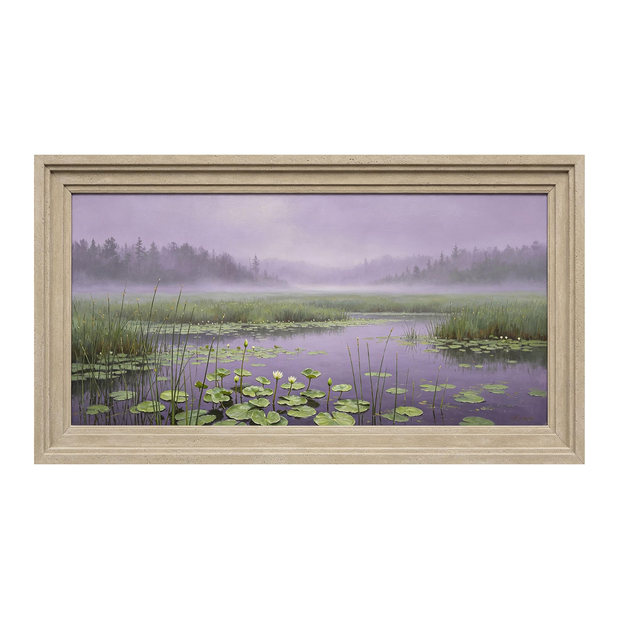 Yzpallescene 3D Framed Wall Art 50cm×100cm Misty Lake Botanical Watercolor Impressionist Large Size SelfAdhesive Removable Wall Decor Prints Artwork for Living Room Bedroom Office