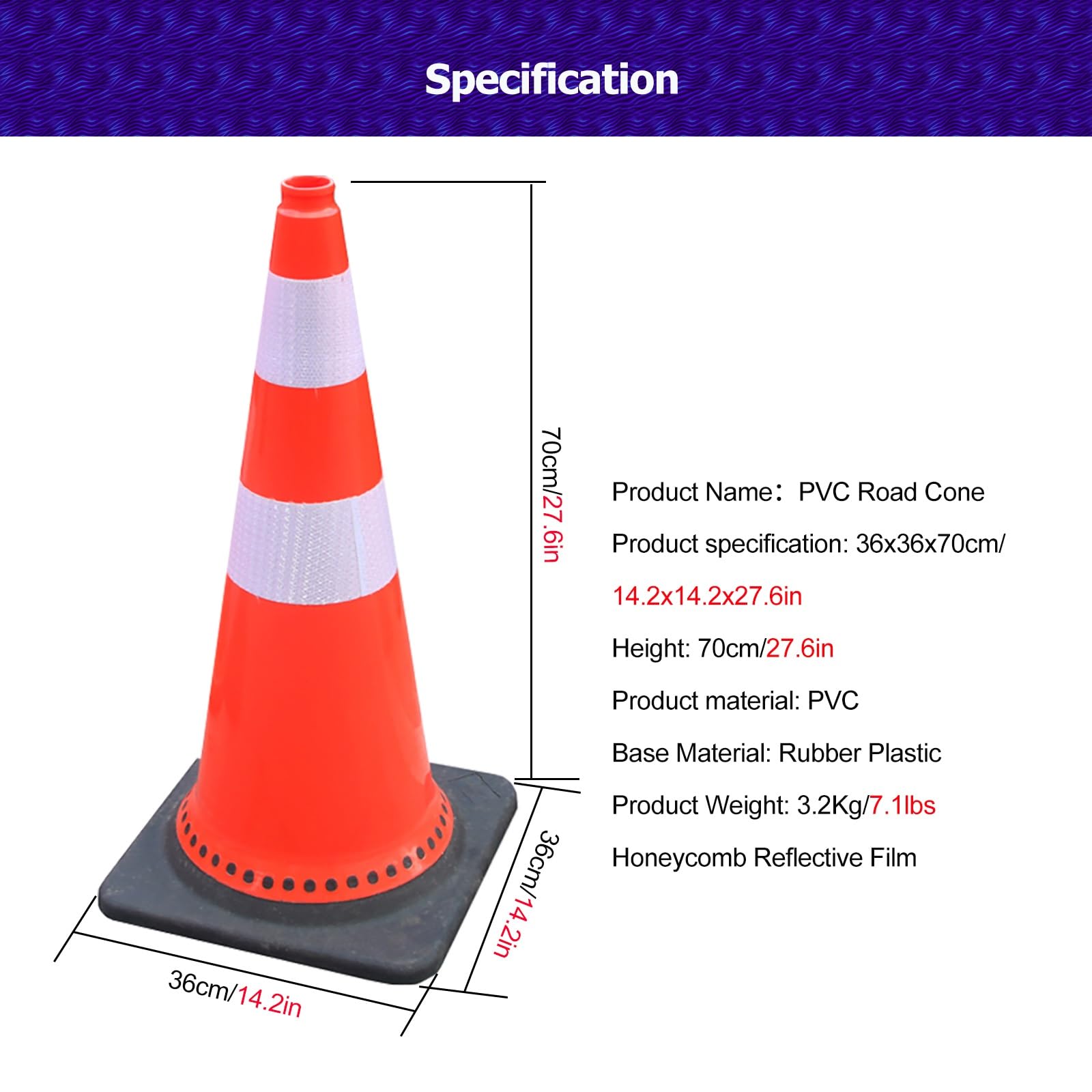 Poste señalizacion trafico 8 paquetes de conos de seguridad para estacionamiento en carretera, base de PVC, cono de tráfico de plástico flexible con collares reflectantes, para el hogar/calzadas(70cm/