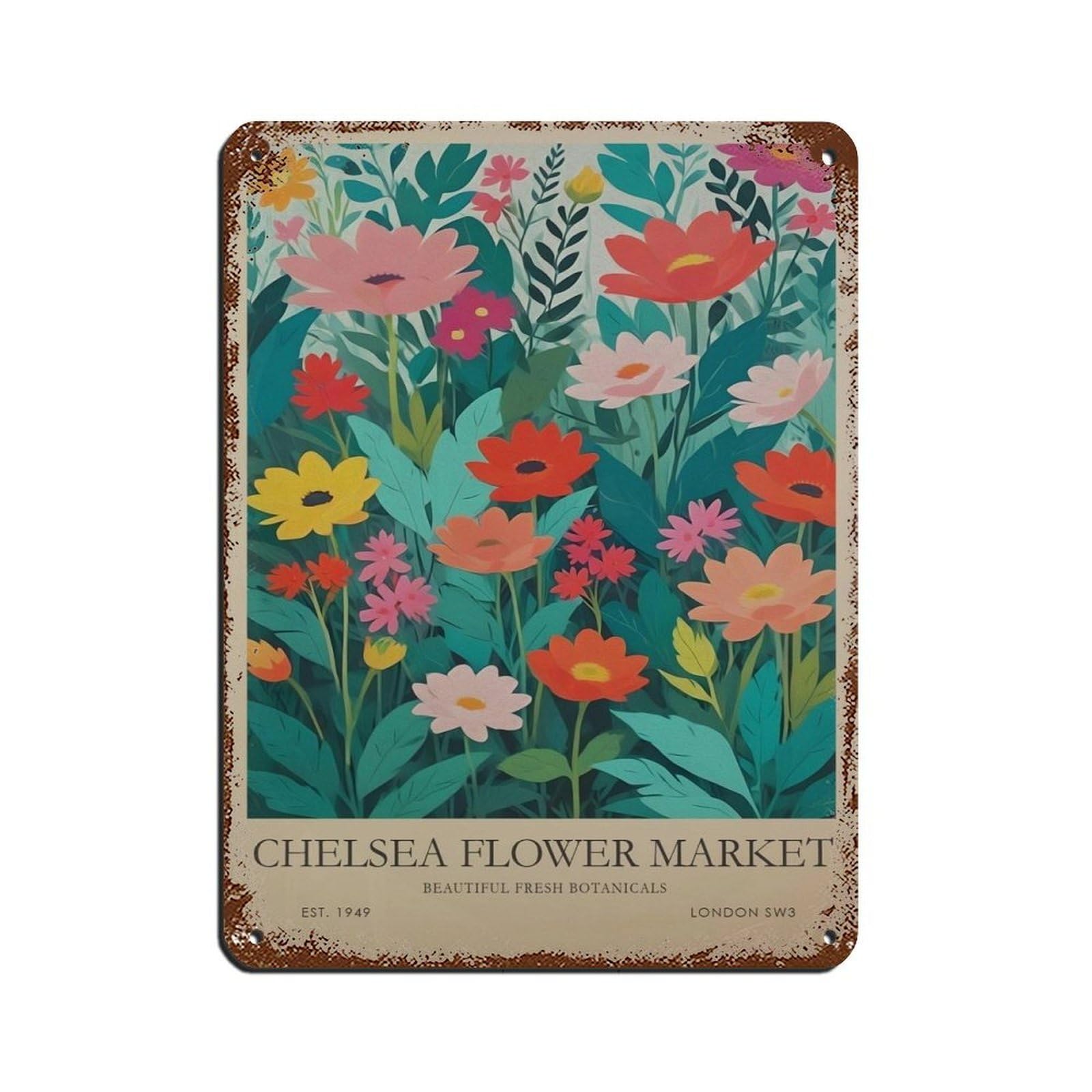 Chelsea Flower Market,vintage Floral Poster (3) Retro Poster Metal Tin Sign Chic Art Retro Iron Painting Bar People Cave Cafe Family Garage Poster Wall Decoration 12x16inch(30x40cm)