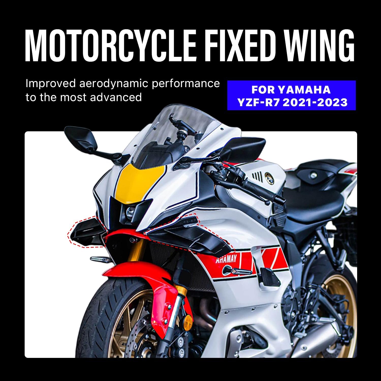 Fixed Spoilers for Yamaha R7 2021 2022 2023, Motorcycle Fairing for R7, Durable ABS Plastic Easy Installation of Yamaha R7 Winglet (Bright Black)