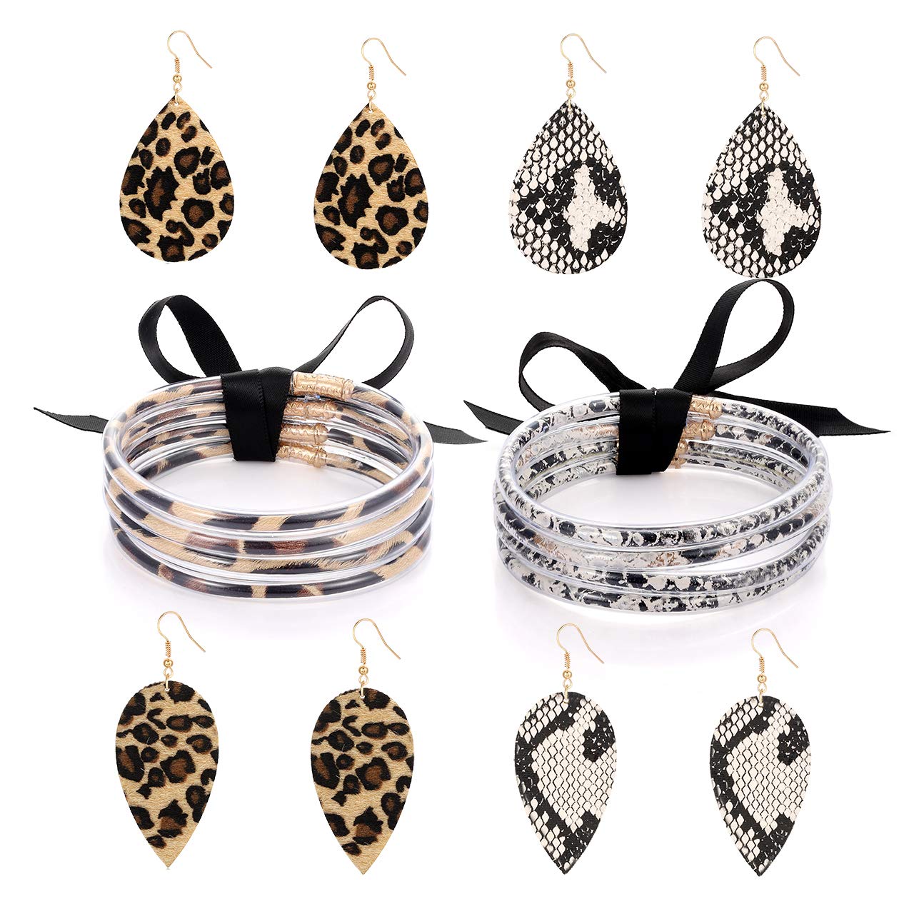ZITULRY Leopard Print Bangle Bracelet Drop Earrings for Women Cheetah Leather Snakeskin Print Jewelry Set