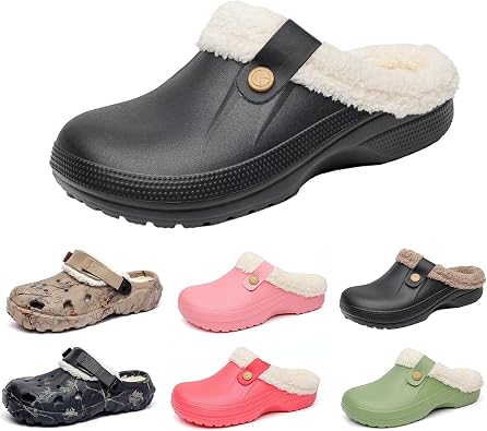 Garden Clogs for Women Men Winter Warm Fuzzy Slippers Fur Lined Mules Armadillo Chef Shoes Slip On Nurse Shoe Non-Slip Indoor House Slipper Waterproof Walking Shoes Footwear Unisex