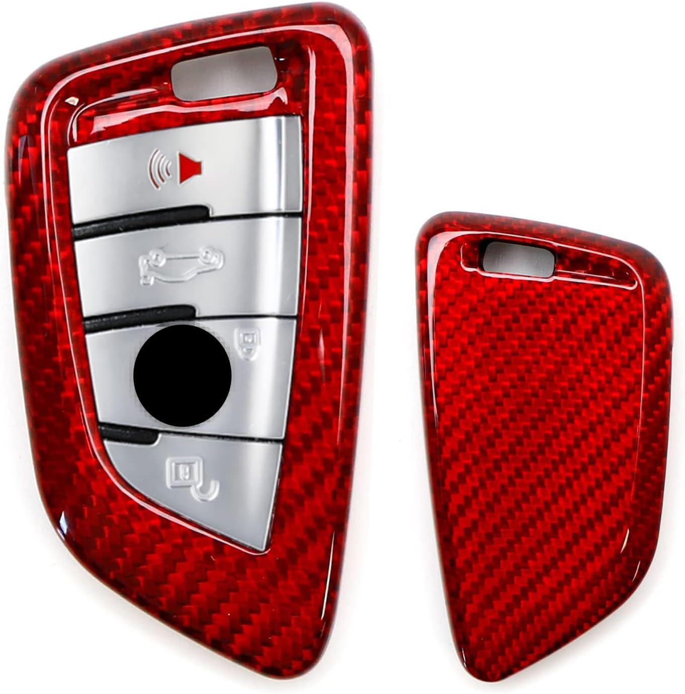 iJDMTOY Real/Genuine Gloss Red Carbon Fiber Key Fob Shell Cover, Compatible With BMW X1 X4 X5 X6, 5 Series, 7 Series Smart Key Fob
