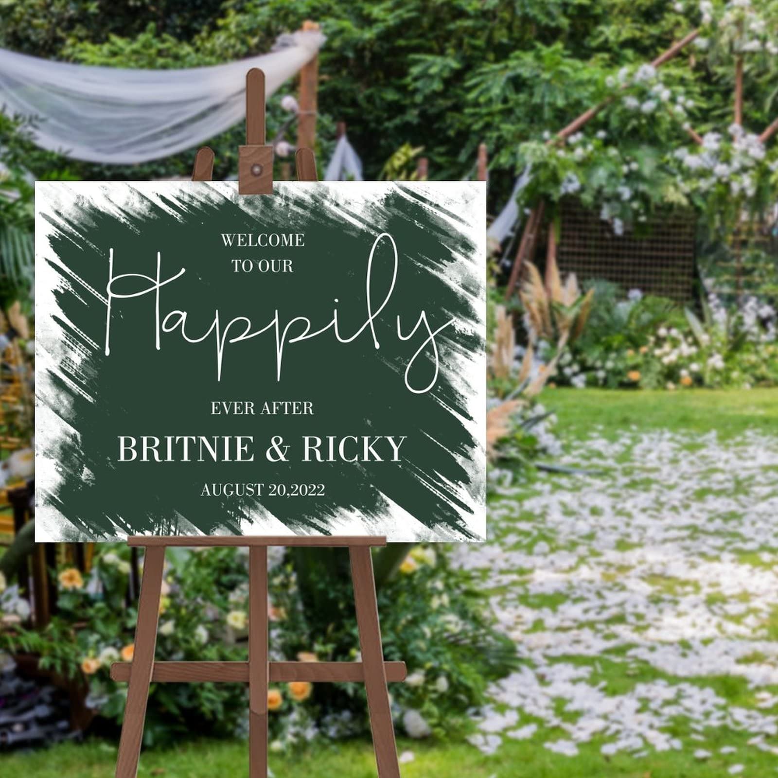 Edytowalny minimalistyczny znak ślubny personalizowany kaligrafia znak powitalny wykonany na zamówienie każda data 'Welcome to Our Wedding Sign' / recepcja znak 45 x 61 cm