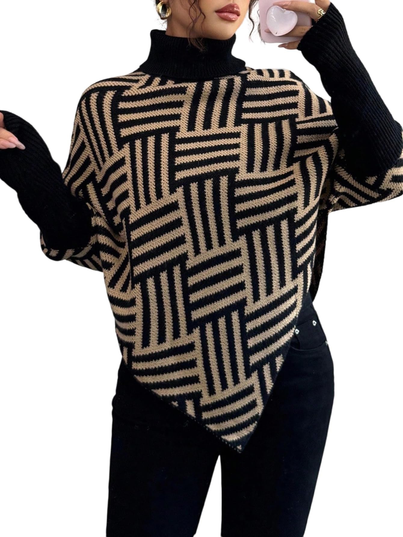 GORGLITTER Rollkragenpullover Damen Elegant Strickpullover Oversize Longpullover Old Money Style Damenpullover Langarm Winterpullover