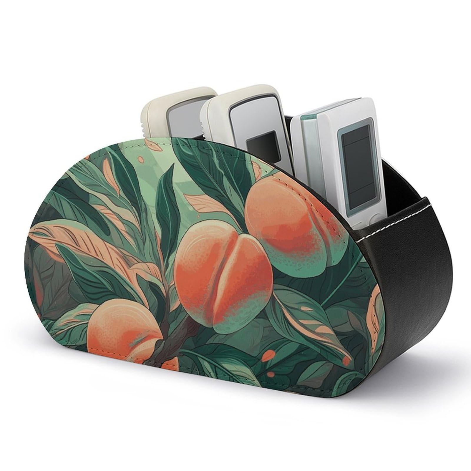 NTVOWPZO Peach on The Branch Remote Control Holder with 5 Compartment Organizer Box, Leather TV Remote Holder Organizer Caddy for Table, PU Leather Remote Box for Nightstand Office Desk Storage Box