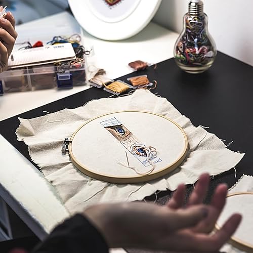 Miniatura 6 de BigOtters 10 aros de bordado, 6 pulgadas, ajustable, de bambú, círculo, punto de cruz, anillo de aro a granel al por mayor para adornos del hogar,