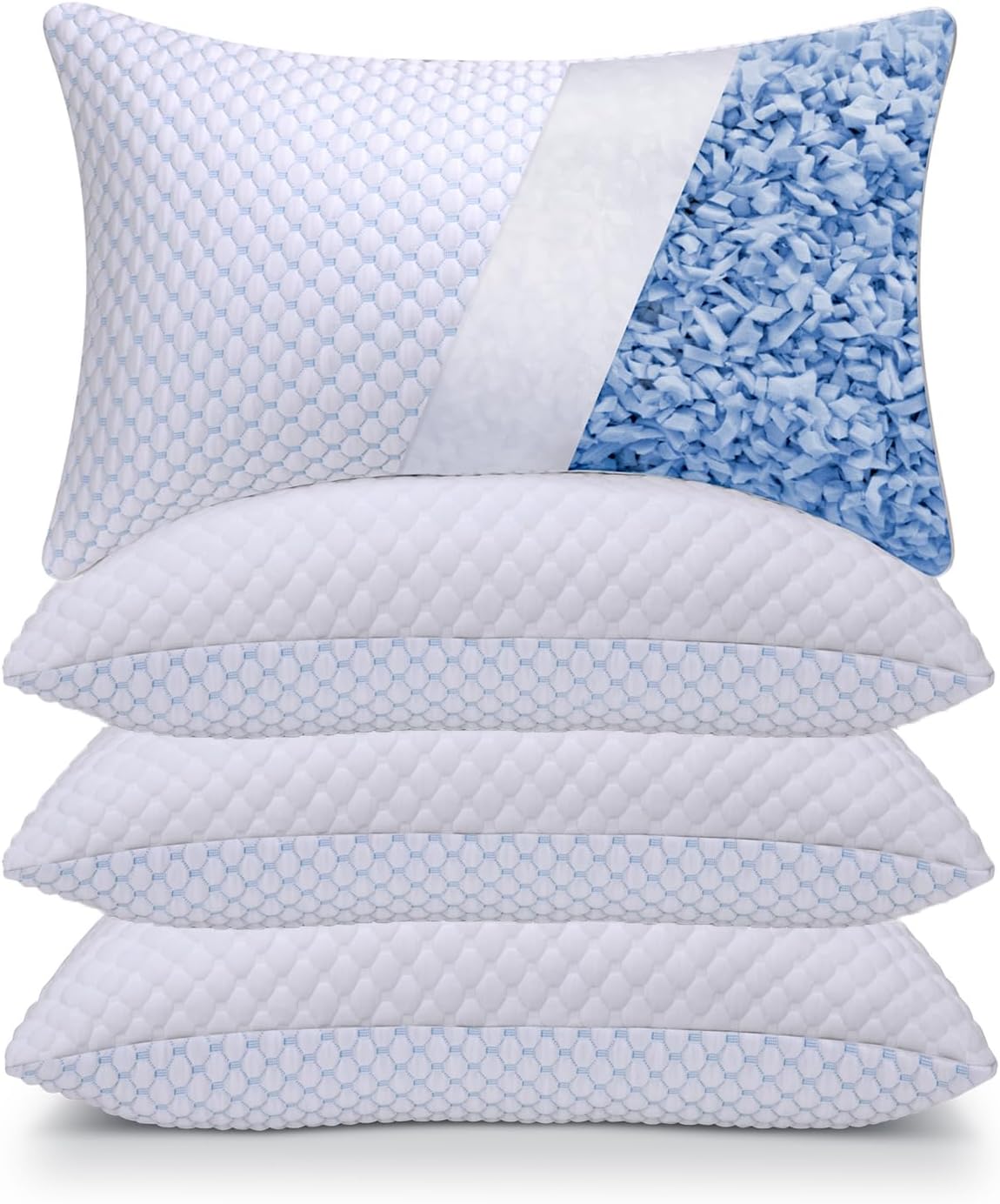 OSBED Cooling Adjustable Shredded Memory Foam Pillows Queen Size Set of 4 - Temperature-Regulating for All Sleepers with Dual Airflow Ventilation(CertiPUR-US & Hypoallergenic & Machine Washable)