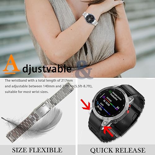 Miniatura 6 de Miimall Compatible con Garmin Instinct 2X Solar Band Metal, 1.024 in liberación rápida Acero inoxidable Pulsera ajustable de repuesto de metal de