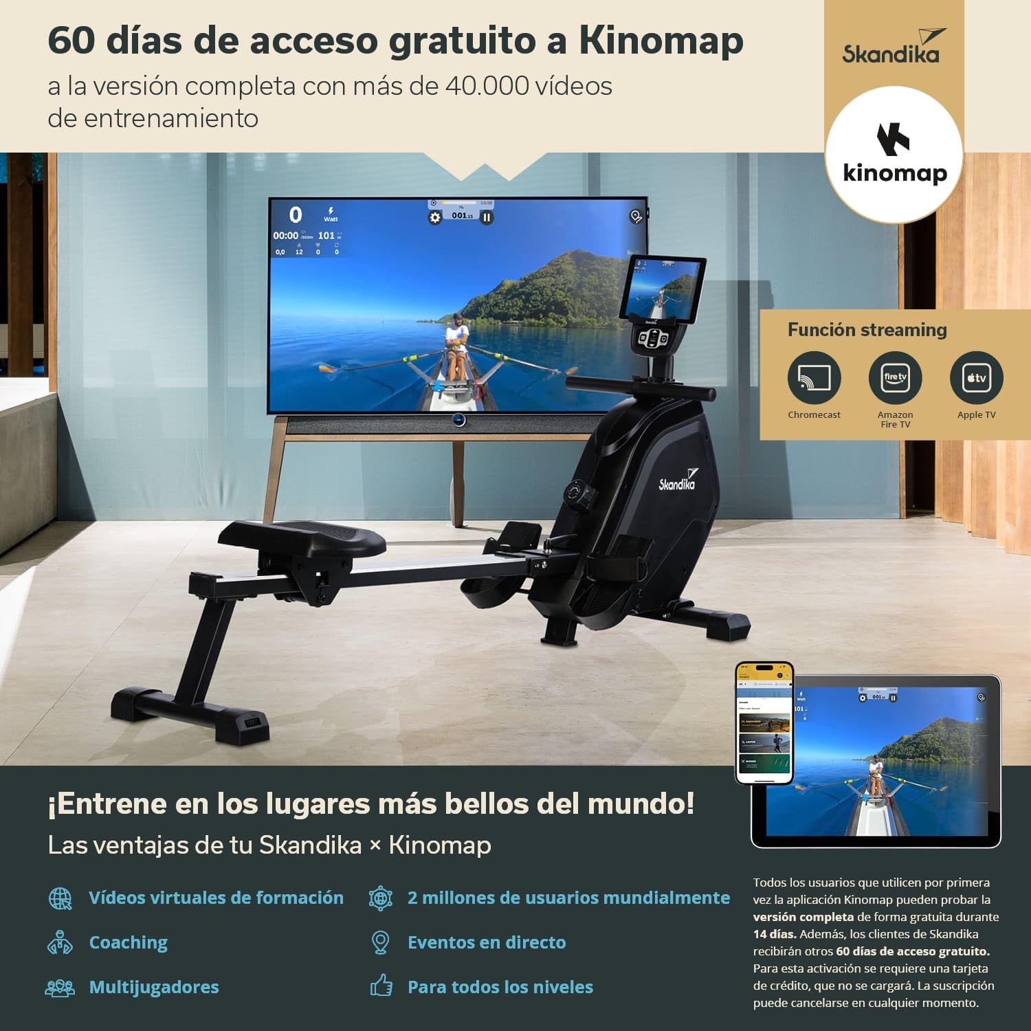 Skandika Munin | máquina de Remo, Plegable, Resistencia magnética de 16 etapas, Compatible con Kinomap App, hasta 190 cm, Ideal para casa (Negro)
