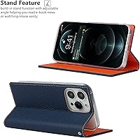 Vista 139 de iCoverCase Funda tipo cartera compatible con iPhone 13 Pro Max con ranuras para tarjetas, funda magnética de piel auténtica con bloqueo RFID, Naranja