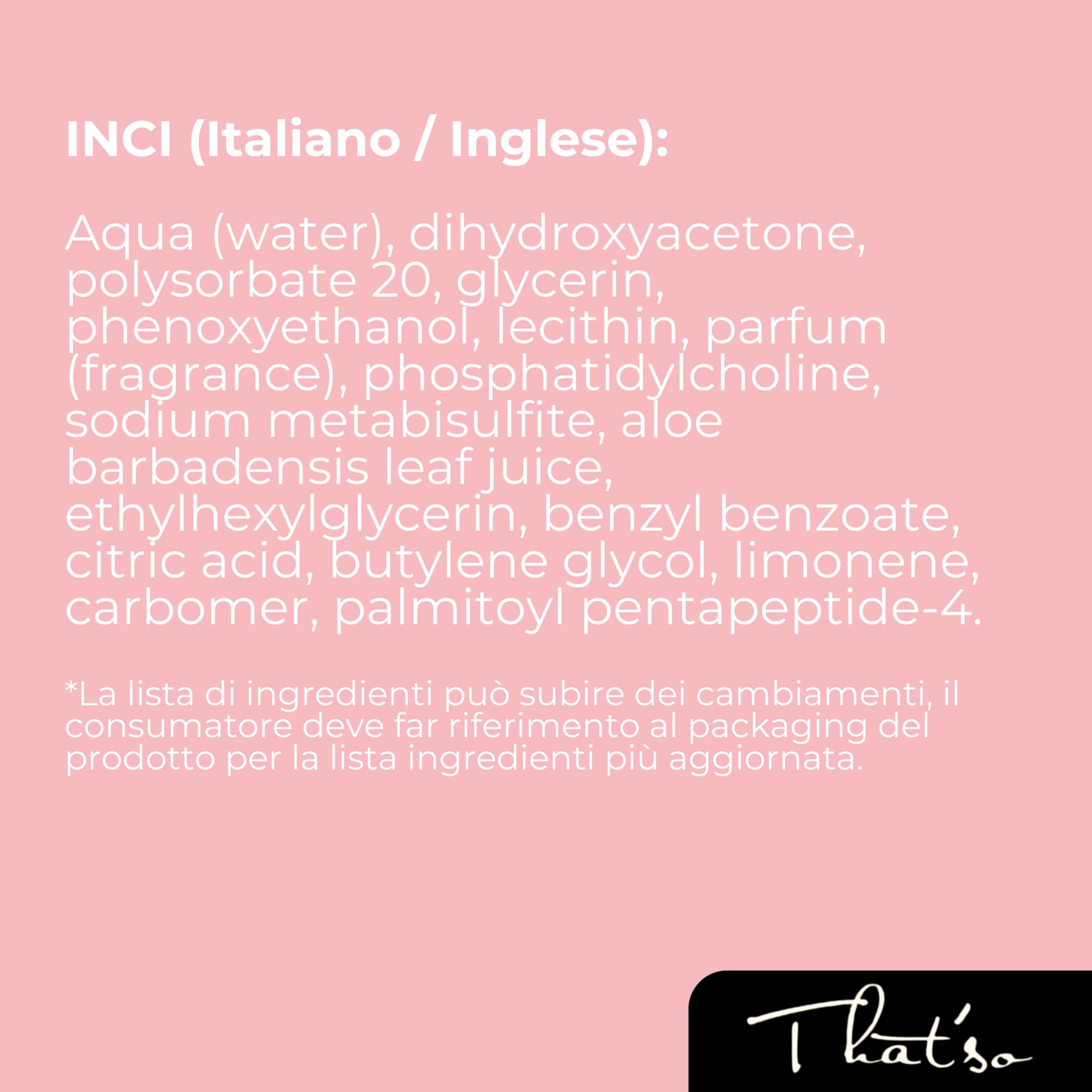 That’so Spray Autoabbronzante Viso e Corpo 125 ml On The Go Clear Abbronzatura Istantanea Naturale Effetto Bronze, Lunga Durata, con DHA da Canna da Zucchero, Aloe Vera e Peptide Anti-Età