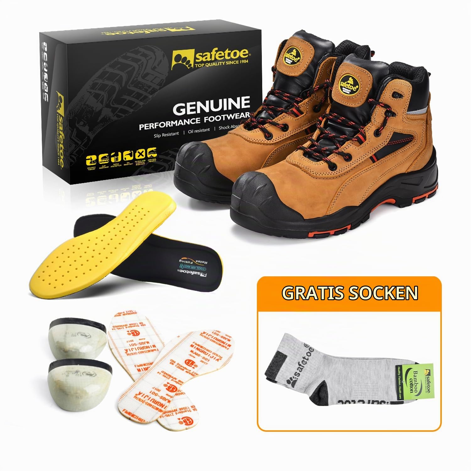 SAFETOE S3Work Schuhe Männer/Frauen Militär,M-8518 Sicherheitsschuhe Antistatisch, Wasserdicht, Atmungsaktives Leder, Bequeme Innensohle, Fiber Glass Toe Cap, Kevlar Plate