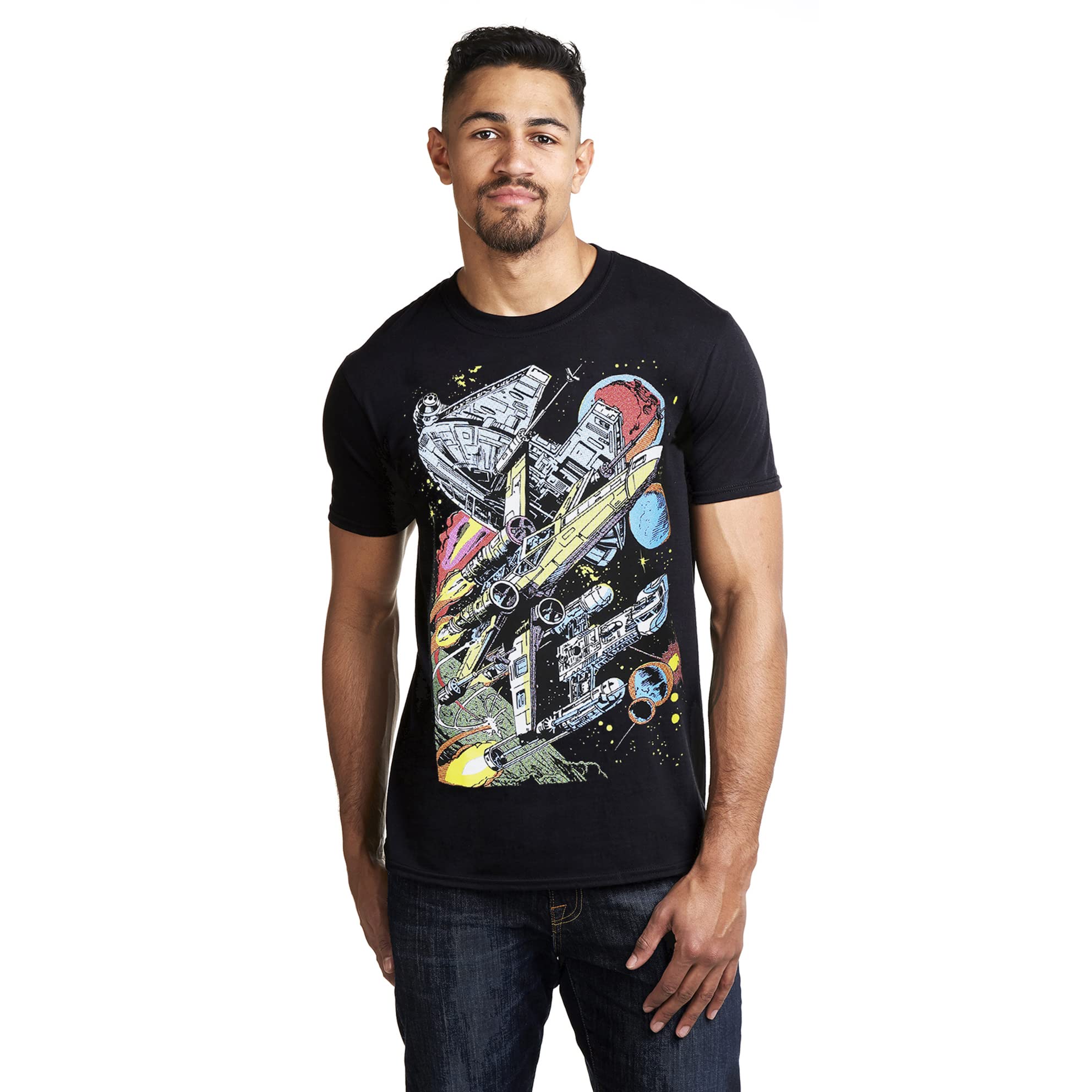 Star Wars Men's Black Falcon Battle Cotton T-Shirt in Size 2XL, Sports Direct