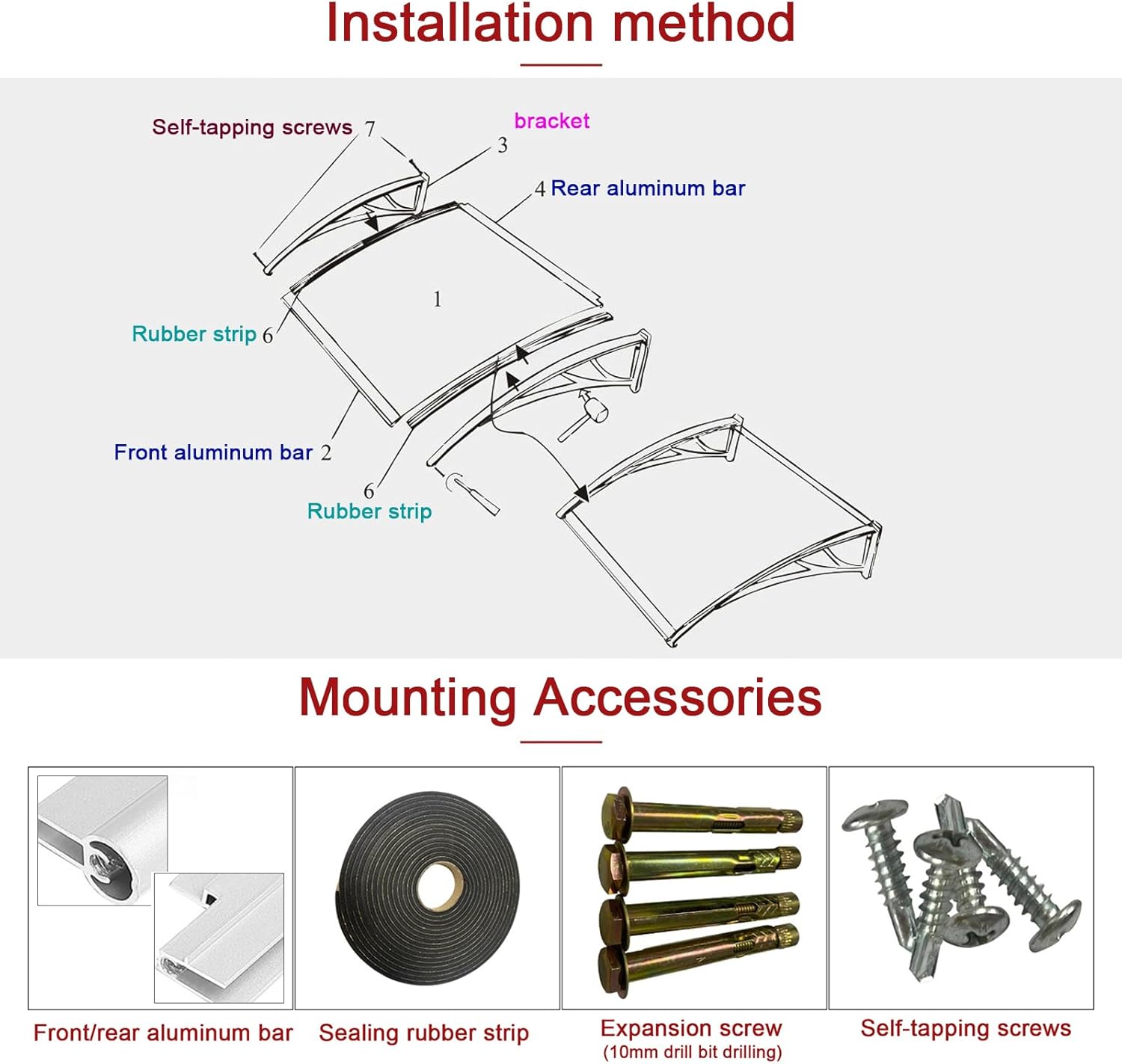 Outdoor Patio Window Awning,Blue Curved Window Door Canopy Awning Shelter,Window Rain Shelter,Porch Awning,Silent Transparent Rainproof Polycarbonate Cover,Aluminium Bracket (80x80cm/31 x31