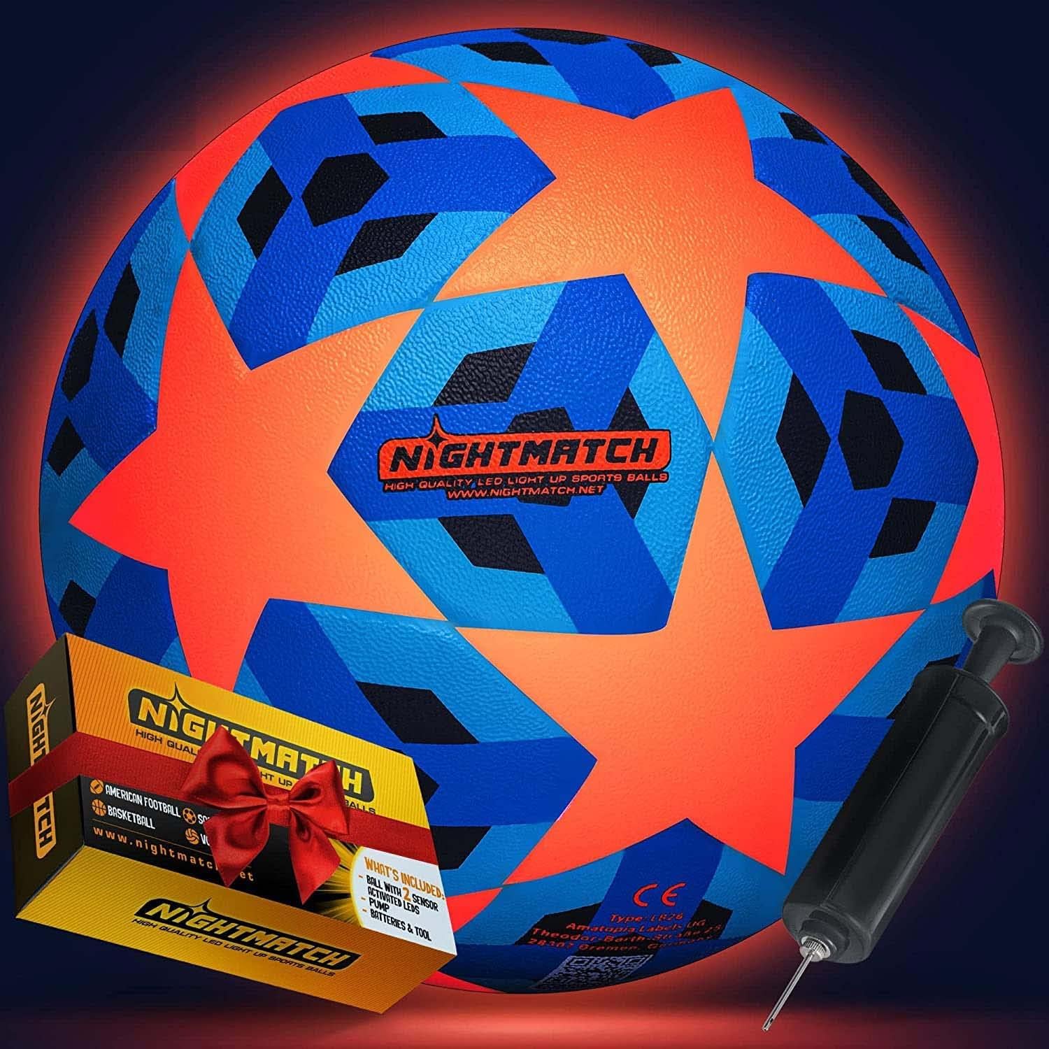 Ballon De Foot Lumineux NIGHTMATCH – LED, Taille 5, étanche, Résistant, Avec Pompe Et Piles, Pour Jouer De Nuit