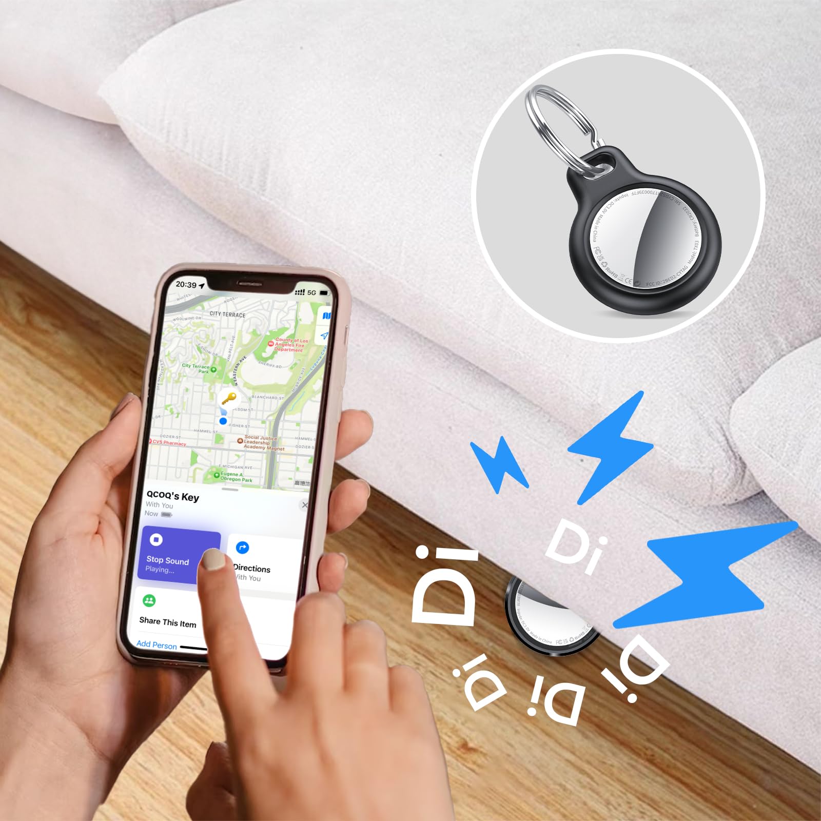 Air Tracker Tag, Smart Tag Compatibile con Apple Dov'è (Solo iOS), Localizzatore Chiavi con Custodia Protettiva/Portachiavi, Trova Oggetti per Valigie/Bagagli/Portafogli, Batteria Sostituibile 1 pezzi