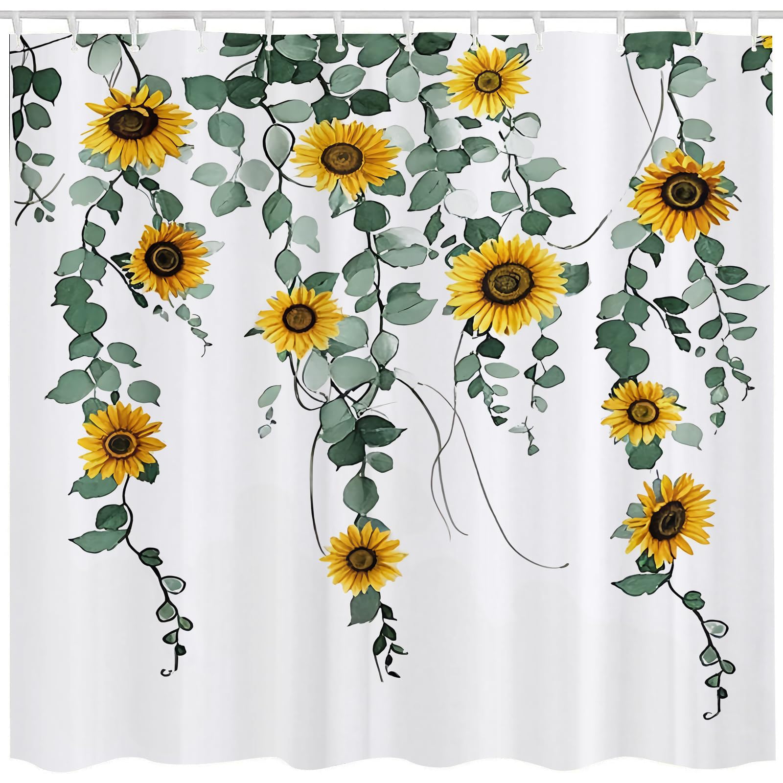 Qucarder Sunflower Shower Curtain Eucalyptus Leaves Bath Curtain Waterproof Shower Curtains for Bathroom Decor with 12 Hooks 72x72 Inch