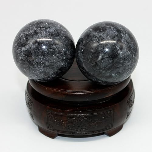 Miniatura 4 de Bolas chinas Baoding de ejercicio para aliviar el estrés y lograr la salud en piedra natural de mármol jade color gris oscuro Gris oscuro