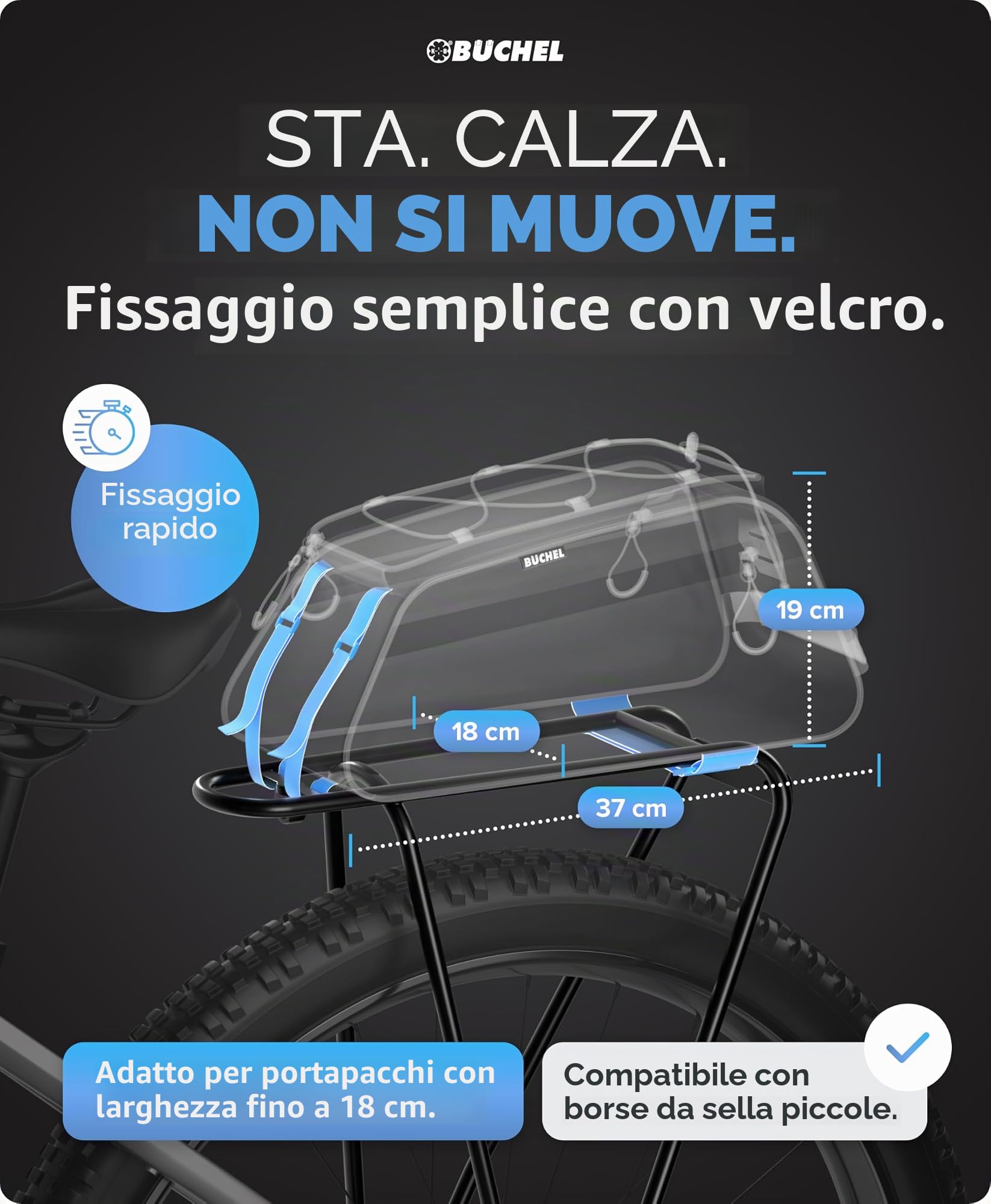Büchel Borsa da bicicletta per portapacchi, impermeabile e riflettente, con copertura antipioggia, borsa per portapacchi compatta con vano portaoggetti per bici elettriche