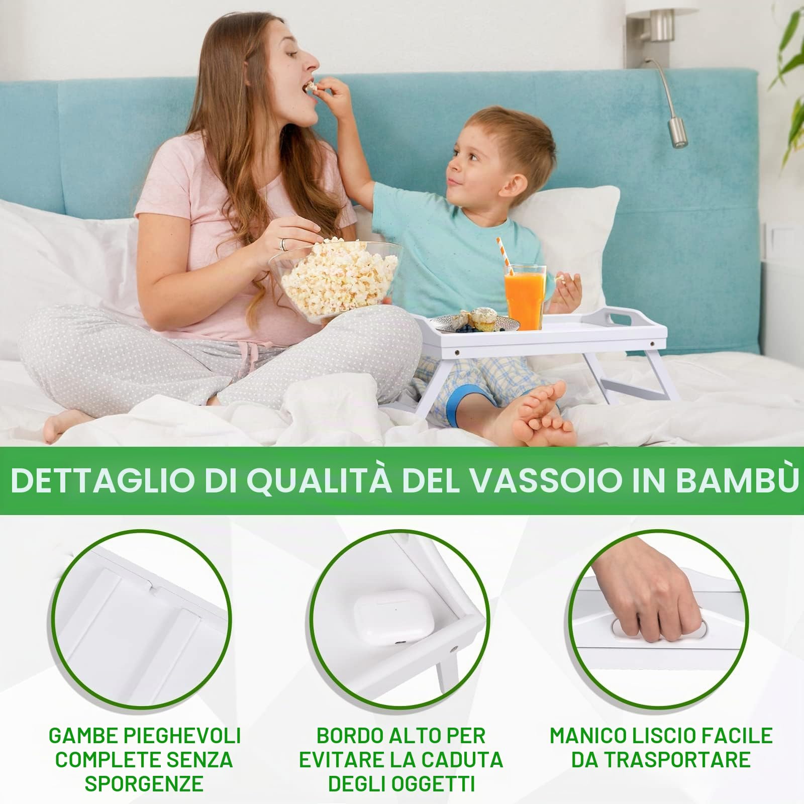 Vassoio da letto, gambe pieghevoli con manici, vassoio per la colazione per divano, cibo, disegno, piatti, bambù, vassoio da portata, grembo, scrivania, vassoio per snack