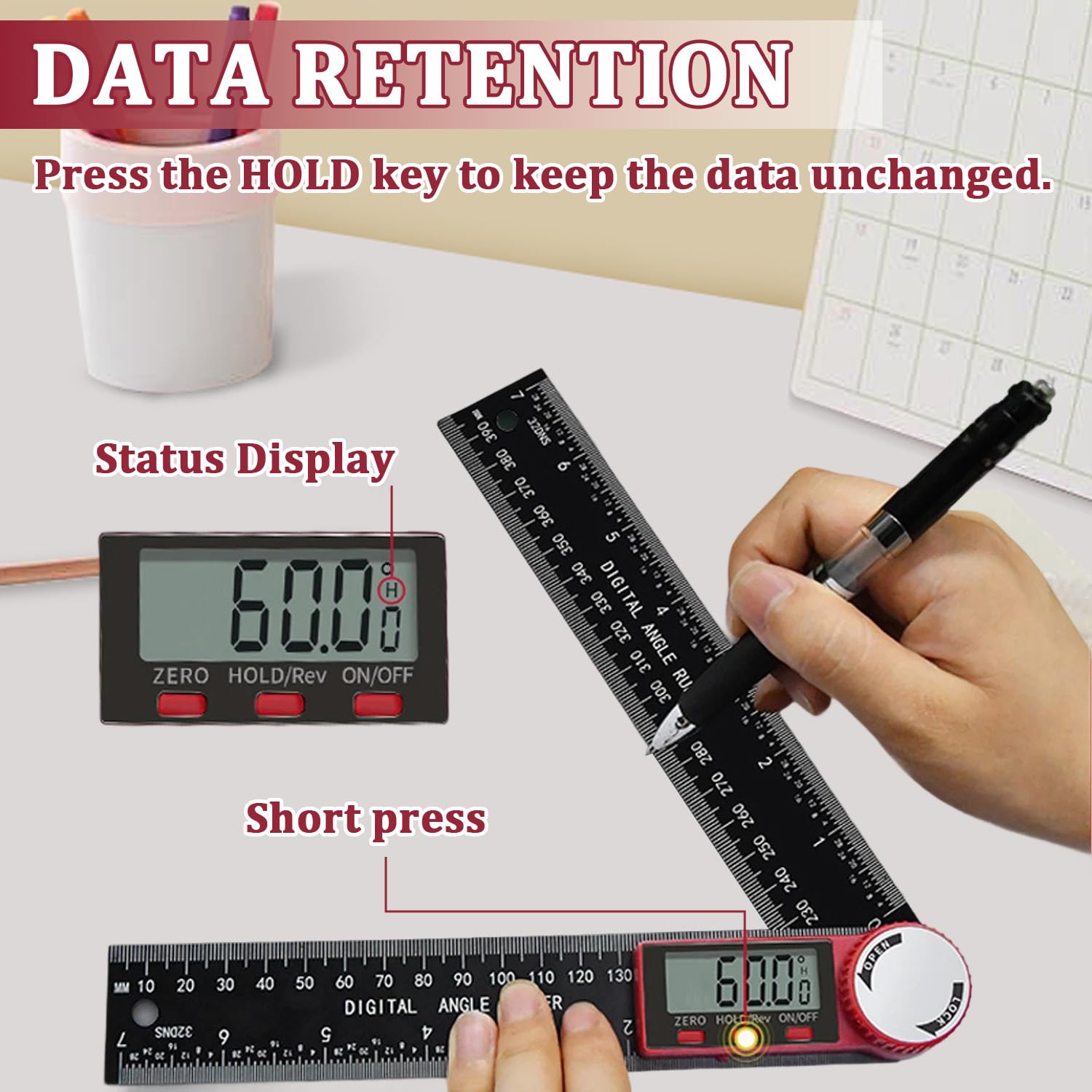 Digital Angle Finder Ruler Protractor, Stainless Steel Digital Angle Finder Tool, 360° Inclinometer Goniometer, Tools & Home Improvement with LCD Display, for Woodworking Construction Repairing — view 6