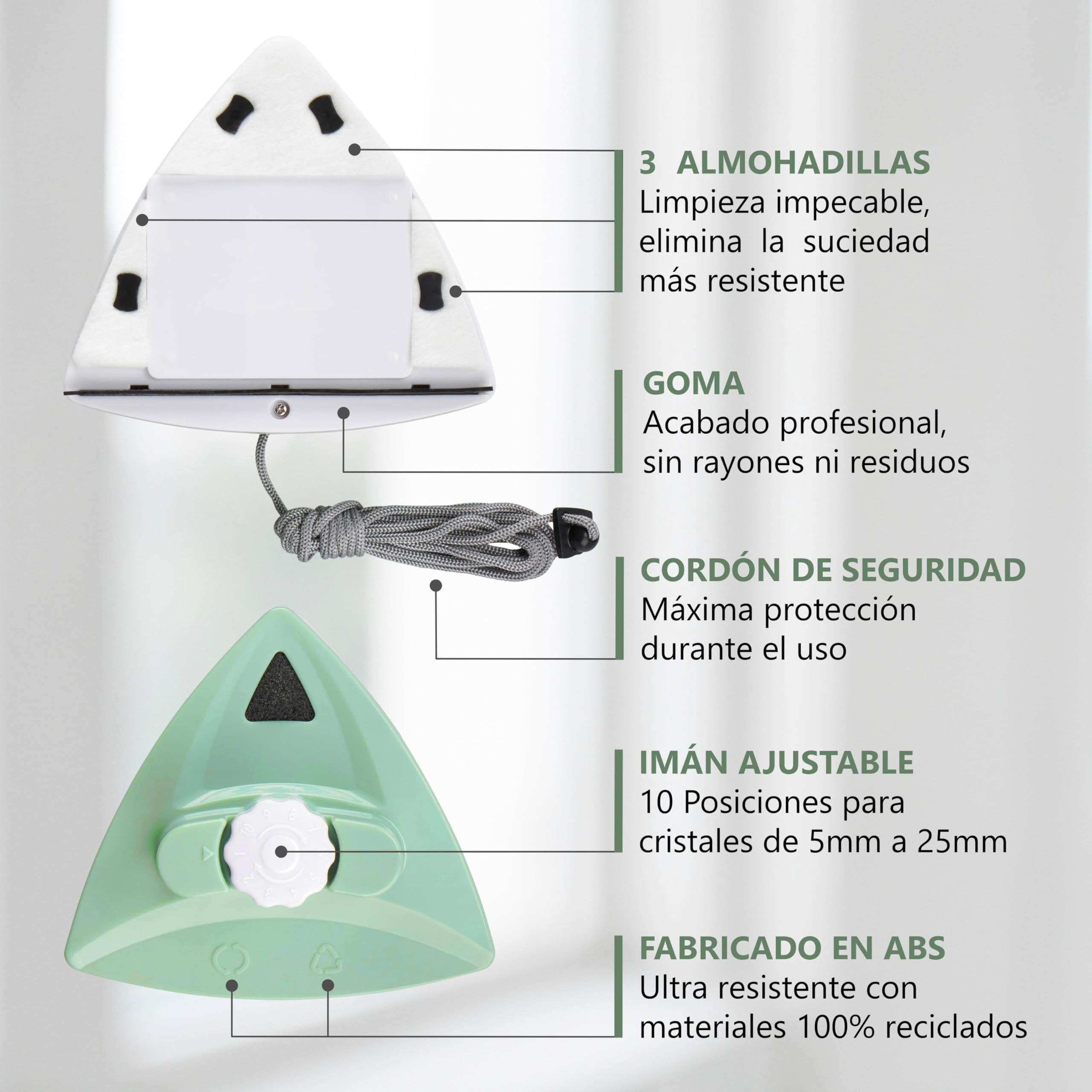 Limpiacristales Magnetico Regulable 5-25 mm - Limpieza Segura del Exterior sin Esfuerzo – Ideal para Ventanas altas, dobles y triples – Limpiador Cristales Magnetico