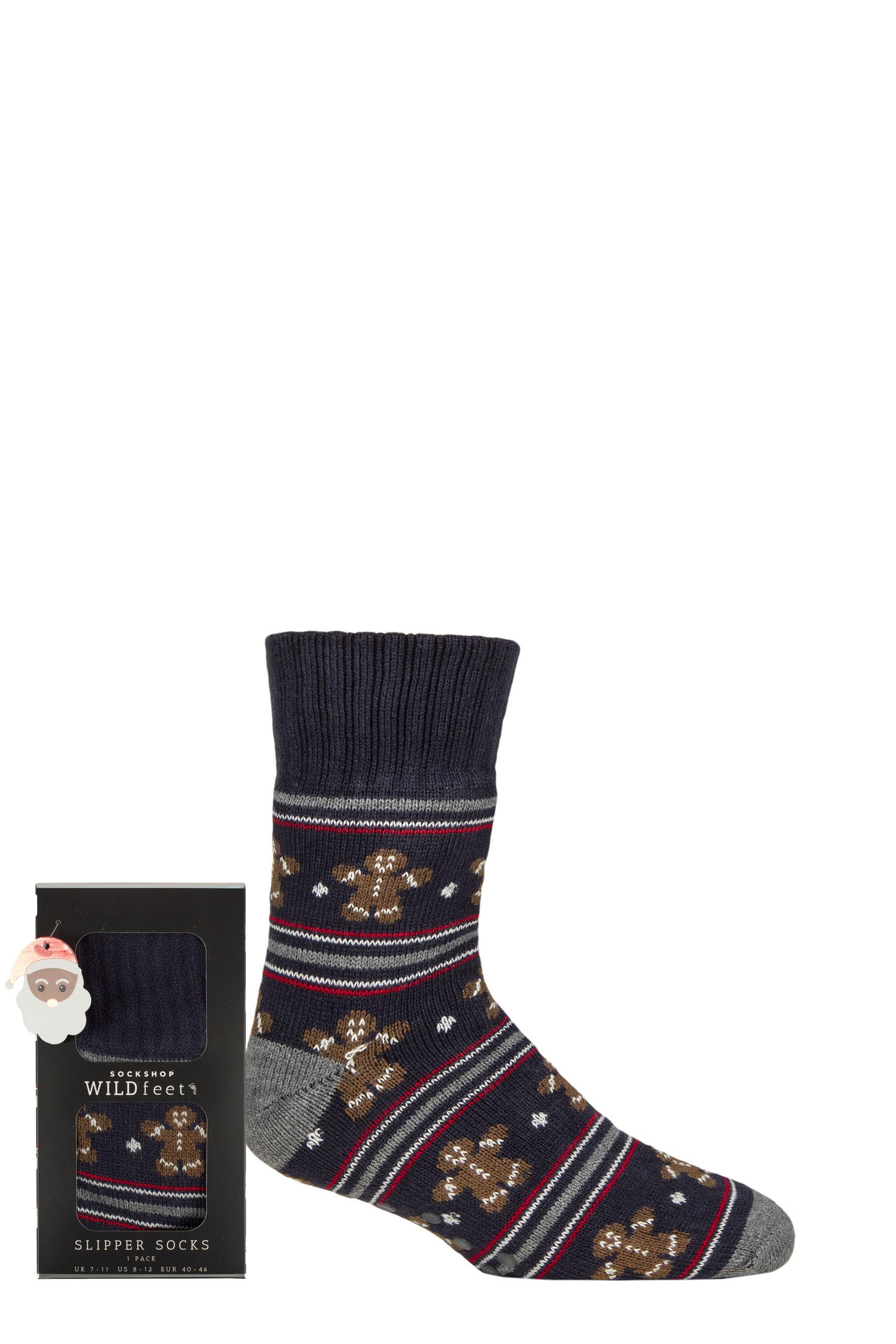 Sockshop Men's Gingerbread Man Wildfeet Socks With Grips - Christmas Theme, Fun, Novelty, Xmas Patterned, In Santa Print Gift Box 1 Pair Size 7-11 (Uk, Numeric, 7, 11, Regular, Regular, )