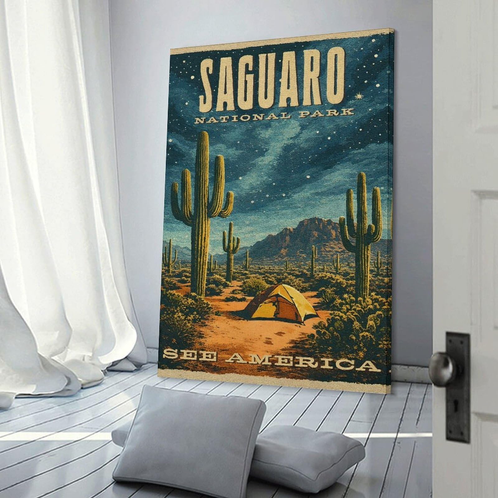 Junmoney Saguaro National Park Vintage Home Decor Wall Art 20x30inch(50x75cm), for Restful Interiors, Bedrooms Or Small Rooms, Decorative Wall Art for Cosy Rooms