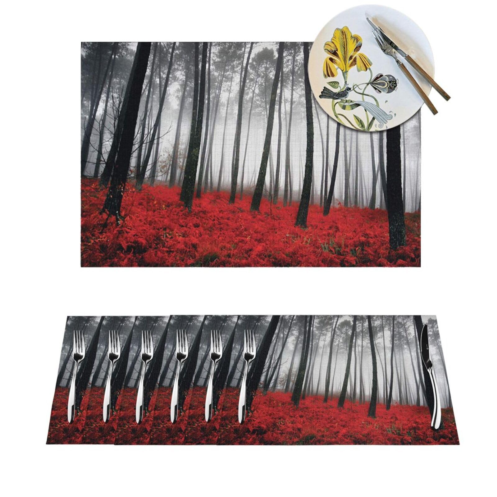 Sets de table forêt mystérieux imperméables pour salle à manger