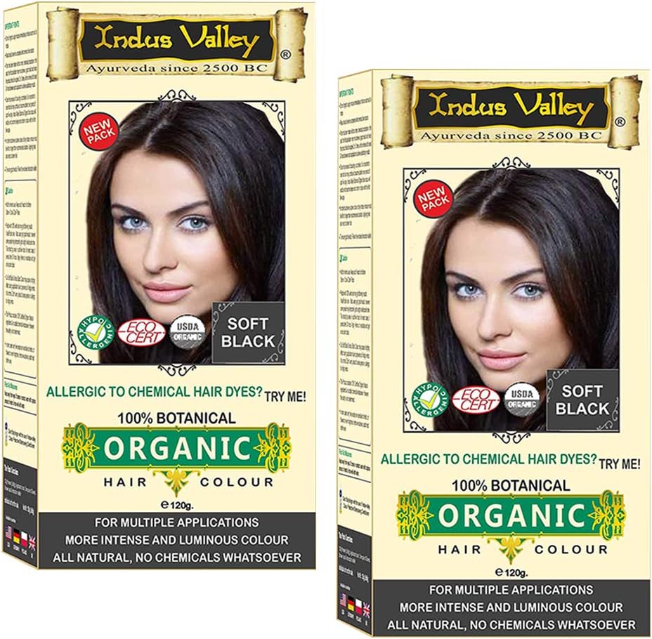 INDUS VALLEY 100% Certified Organic Hair Colour (Soft Black) - (120g*2=240g)