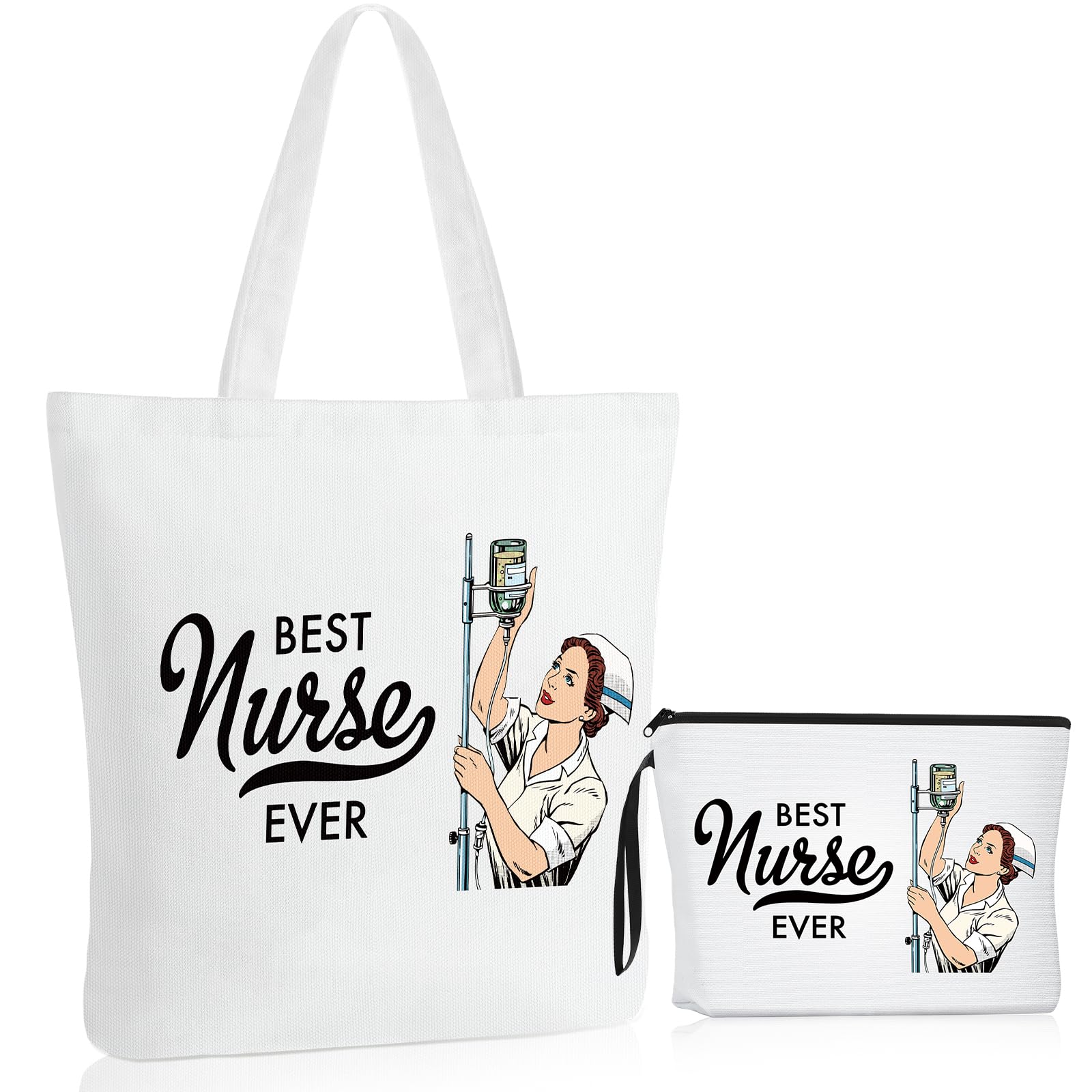 Kajaia 2 Pieces Nurse Appreciation Gifts Nurse Tote Bag Canvas Cosmetic Bag Nursing Week Gifts for Women