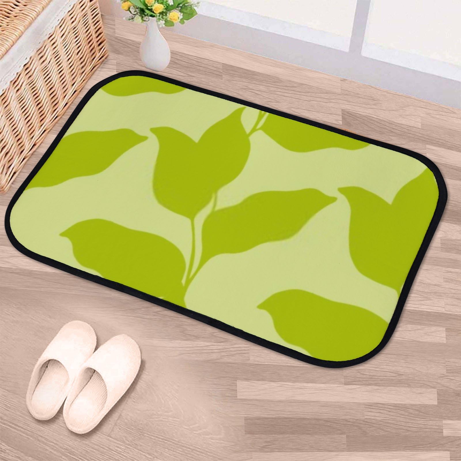 Nuansexi Bathroom Rugs Tropical Leaf Pattern Floor Mats Non Slip Bathmat Doormat Tub Mat Coral Velvet Absorbent Entrance Carpet Mats Machine Washable Bedroom Decor